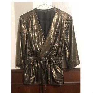 NEW TOPSHOP GOLD METALLIC V-NECK BLOUSE- SIZE 4